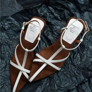 Brown and White Strappy Heels – Minimalist Kitten Heel